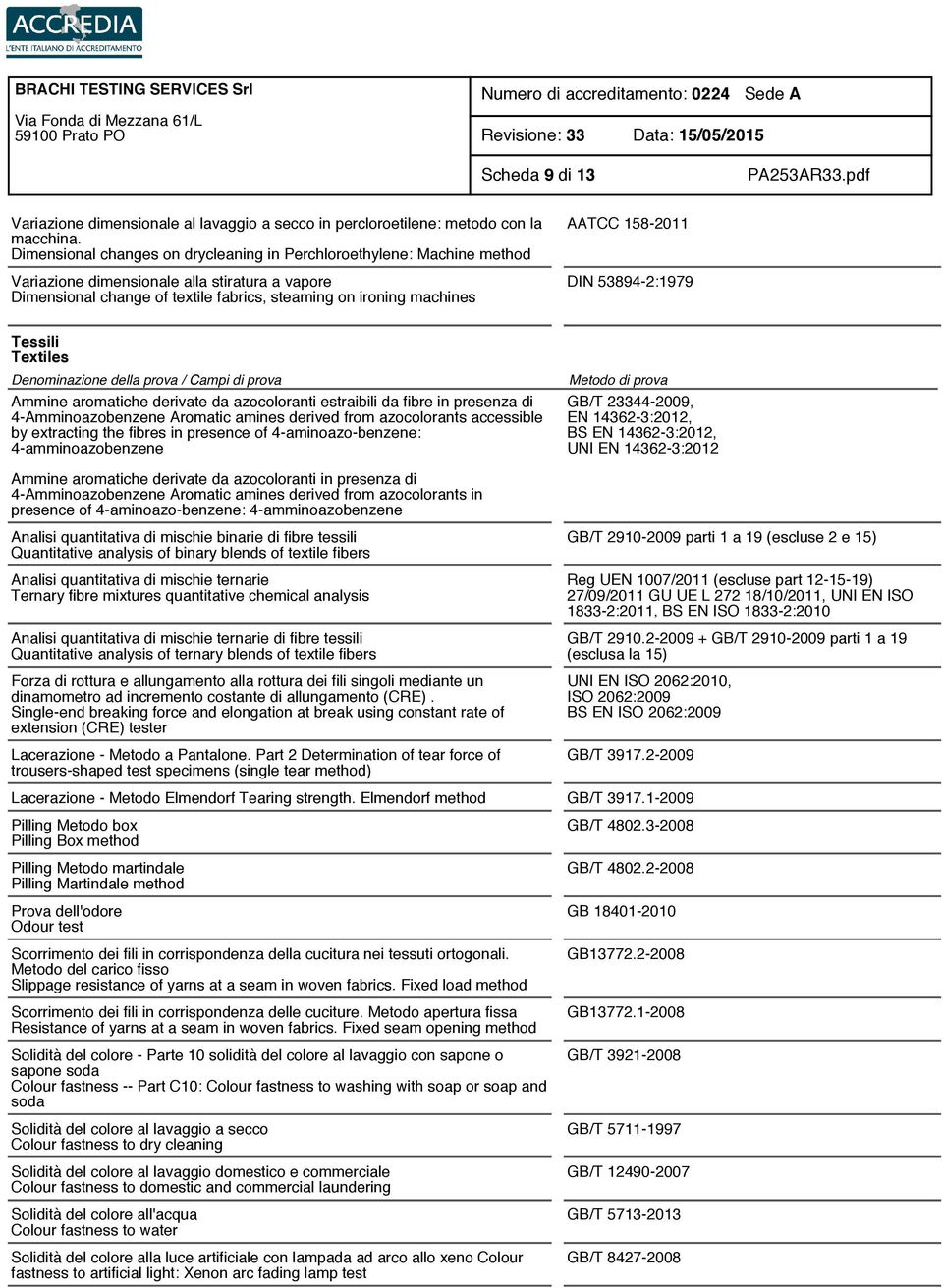 158-2011 DIN 53894-2:1979 Tessili Textiles Ammine aromatiche derivate da azocoloranti estraibili da fibre in presenza di 4-Amminoazobenzene Aromatic amines derived from azocolorants accessible by