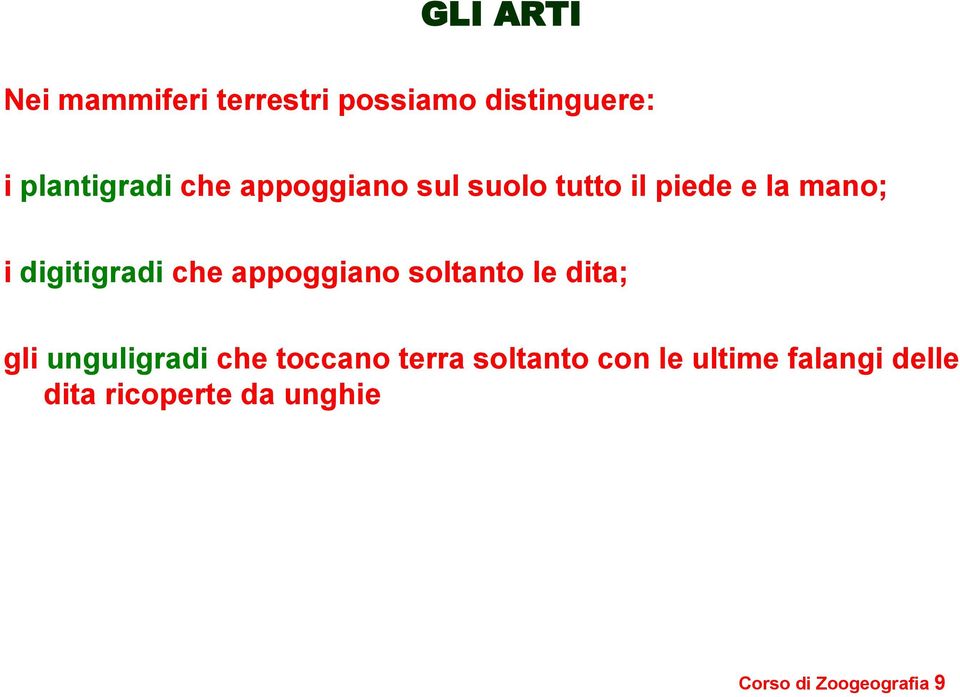 appoggiano soltanto le dita; gli unguligradi che toccano terra soltanto