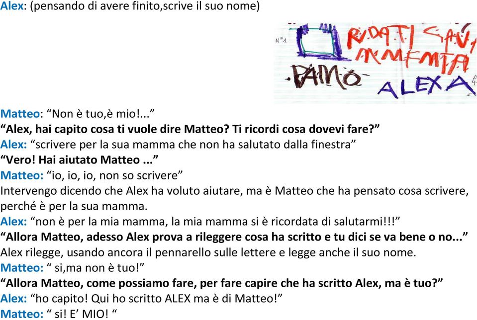 .. Matteo: io, io, io, non so scrivere Intervengo dicendo che Alex ha voluto aiutare, ma èmatteo che ha pensato cosa scrivere, perchéèper la sua mamma.