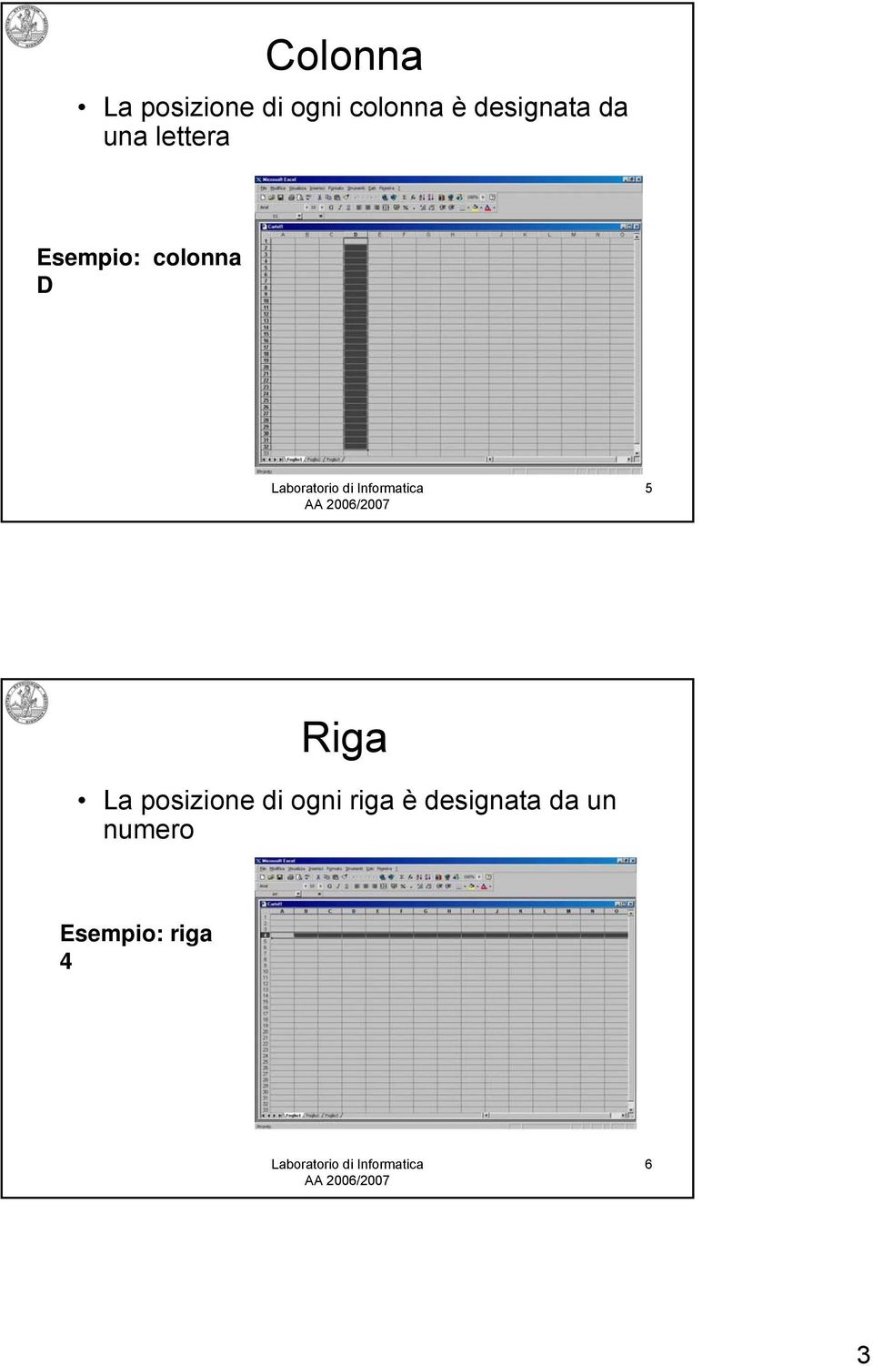 colonna D 5 Riga La posizione di ogni