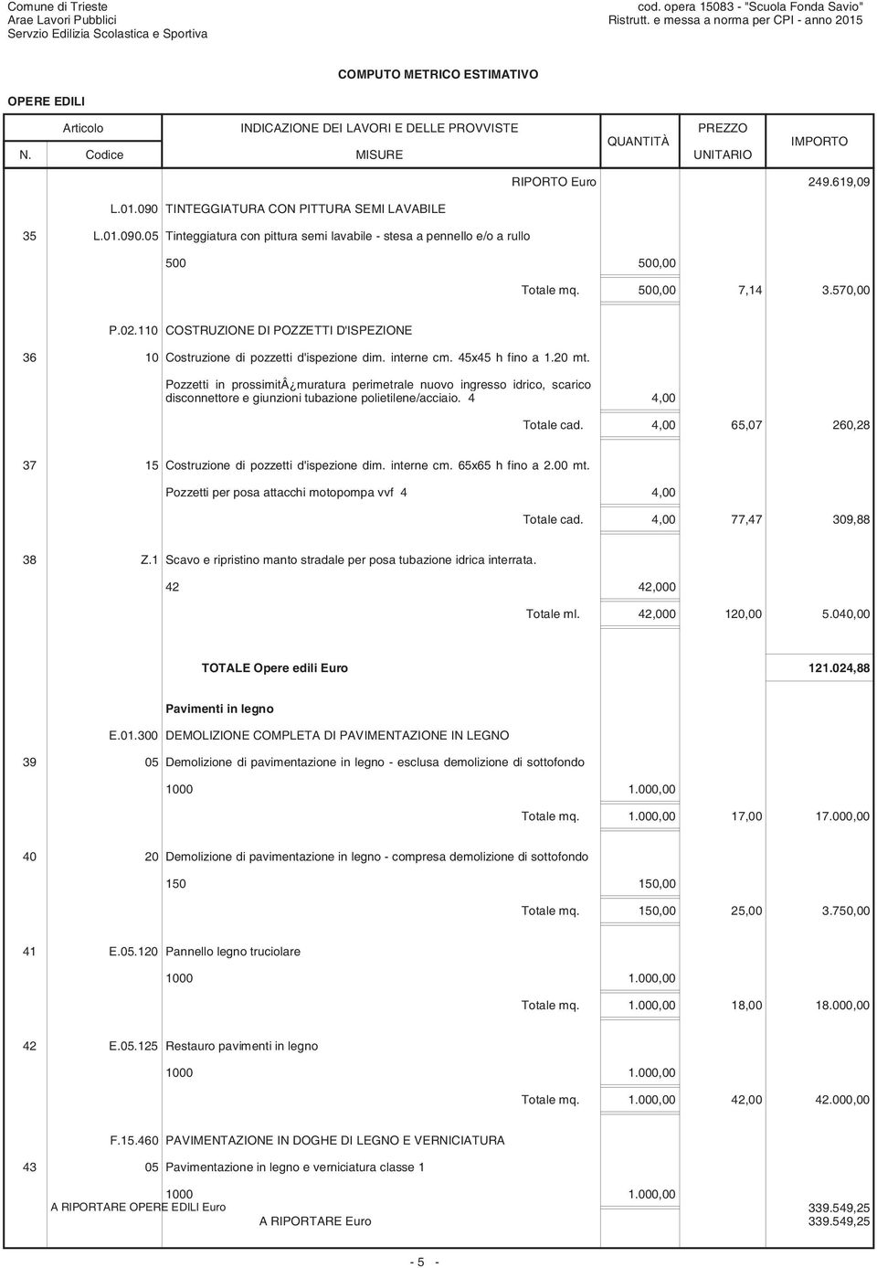 Pozzetti in prossimitâ muratura perimetrale nuovo ingresso idrico, scarico disconnettore e giunzioni tubazione polietilene/acciaio. 4 4,00 Totale cad.