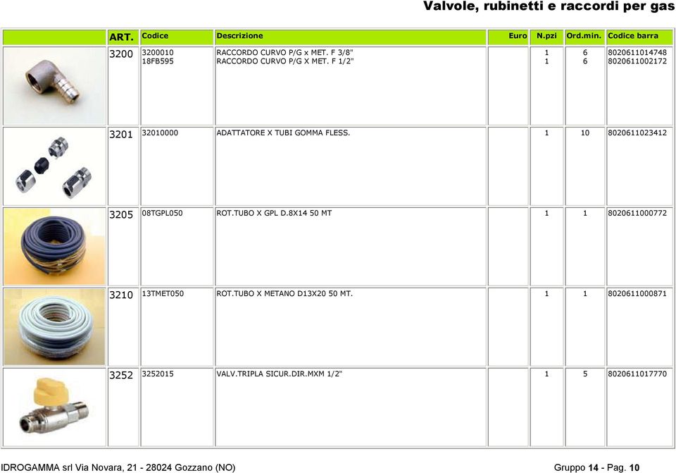 0 802002342 3205 08TGPL050 ROT.TUBO X GPL D.8X4 50 MT 8020000772 320 3TMET050 ROT.