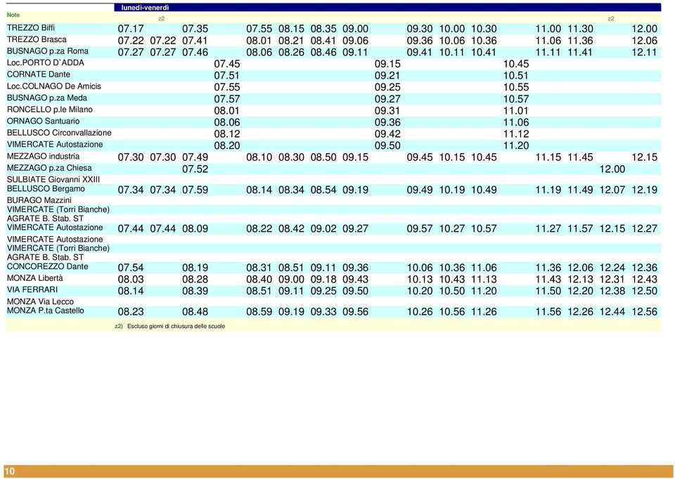 25 10.55 BUSNAGO p.za Meda 07.57 09.27 10.57 RONCELLO p.le Milano 08.01 09.31 11.01 ORNAGO Santuario 08.06 09.36 11.06 BELLUSCO Circonvallazione 08.12 09.42 11.12 VIMERCATE Autostazione 08.20 09.