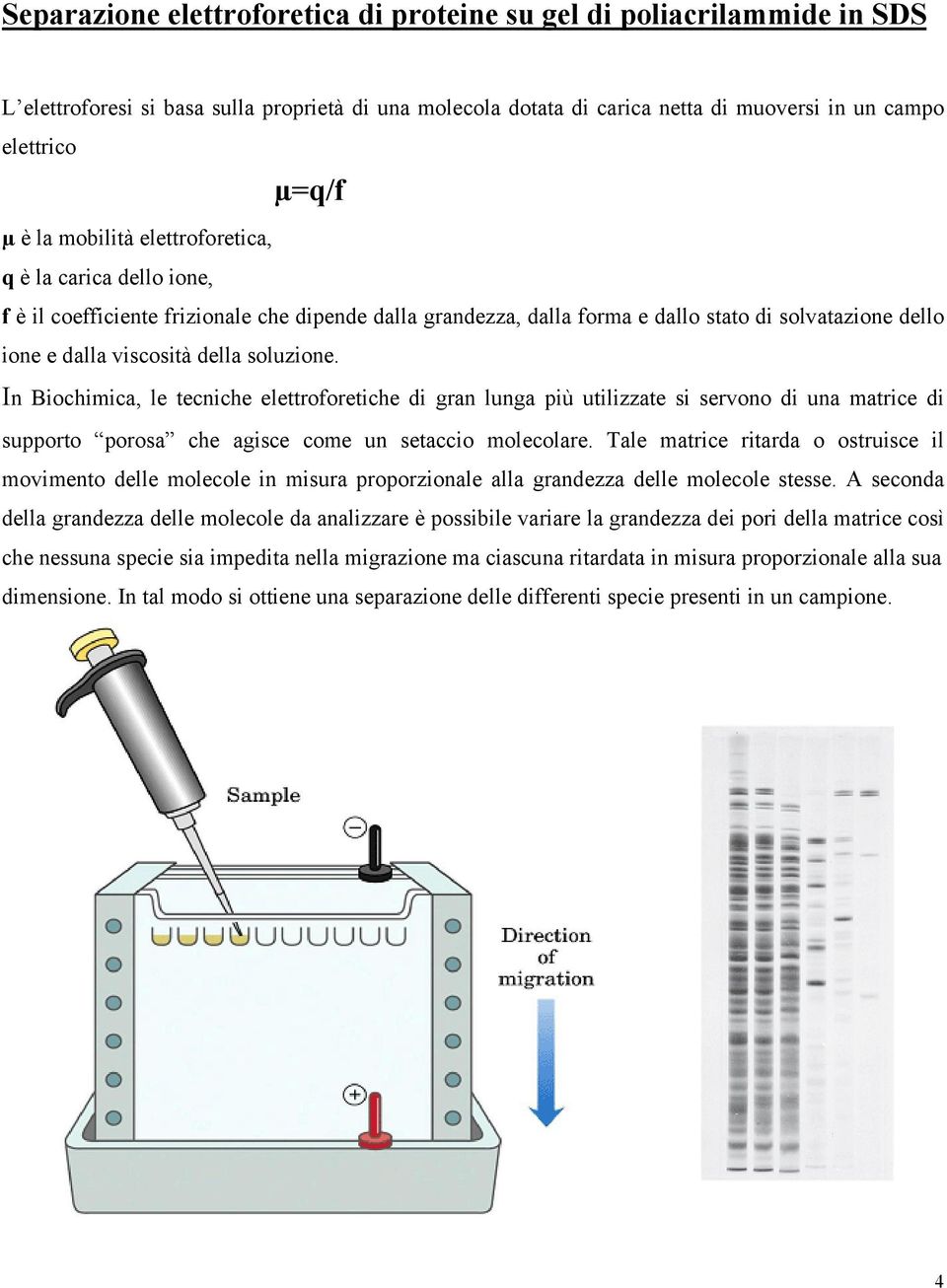 In Biochimica, le tecniche elettroforetiche di gran lunga più utilizzate si servono di una matrice di supporto porosa che agisce come un setaccio molecolare.