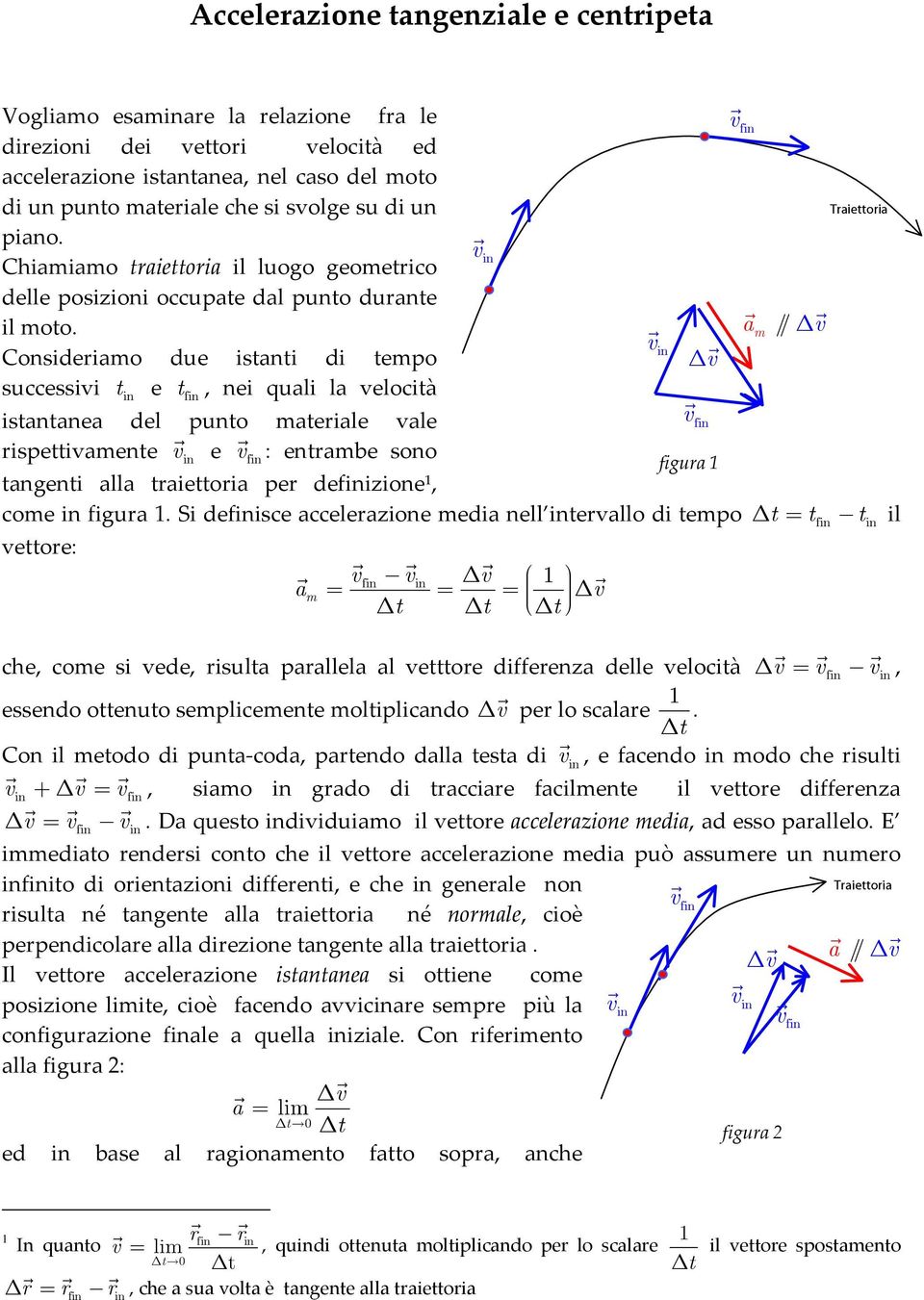 Cosiderimo due istti di tempo m / successii t e t f, ei quli l elocità istte del puto mterile le rispettimete e f f : etrmbe soo figur tgeti ll triettori per defizioe, come figur.