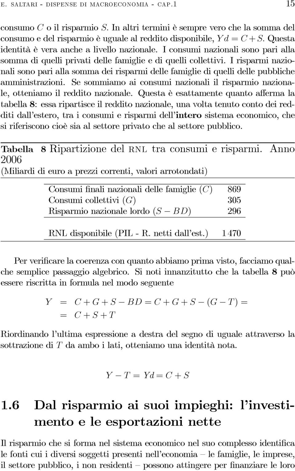 I risparmi nazionali sono pari alla somma dei risparmi delle famiglie di quelli delle pubbliche amministrazioni.