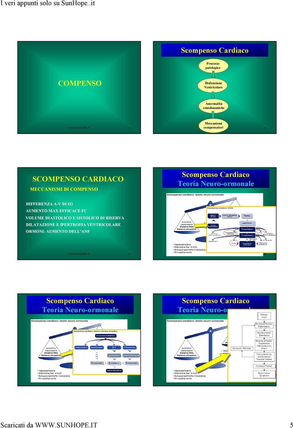 IT 26 MECCANISMI DI COMPENSO Scompenso Cardiaco Teoria Neuro-ormonale DIFFERENZA A-V DI O2 AUMENTO MAX EFFICACE FC VOLUME DIASTOLICO E