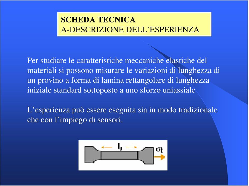 forma di lamina rettangolare di lunghezza iniziale standard sottoposto a uno sforzo