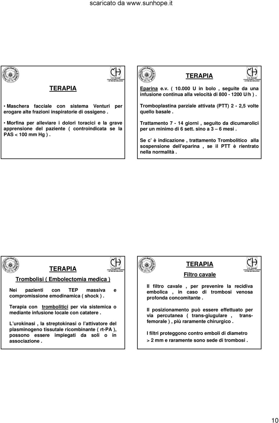 000 U in bolo, seguite da una infusione continua alla velocità di 800-1200 U/h ). Tromboplastina parziale attivata (PTT) 2-2,5 volte quello basale.