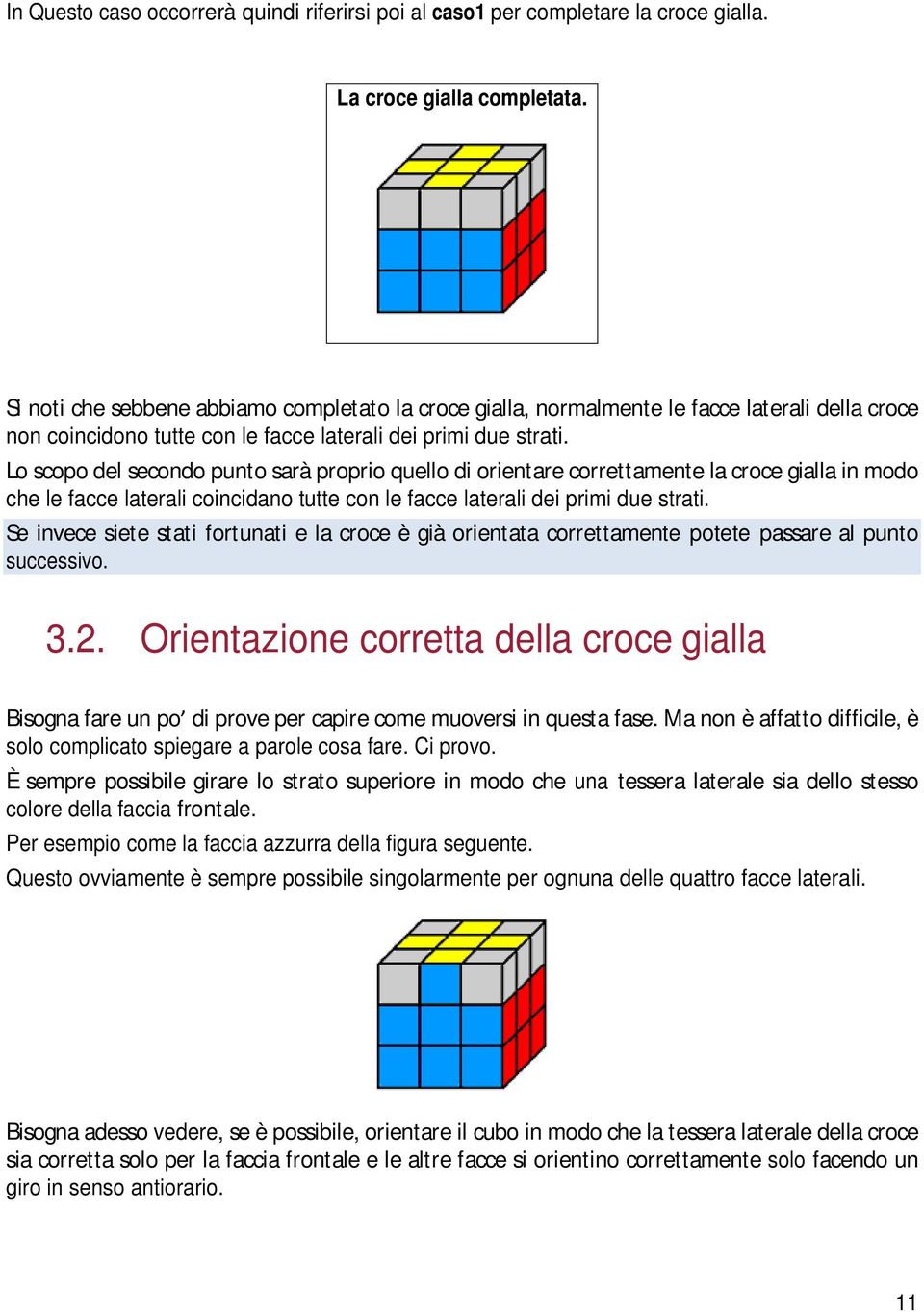 Lo scopo del secondo punto sarà proprio quello di orientare correttamente la croce gialla in modo che le facce laterali coincidano tutte con le facce laterali dei primi due strati.