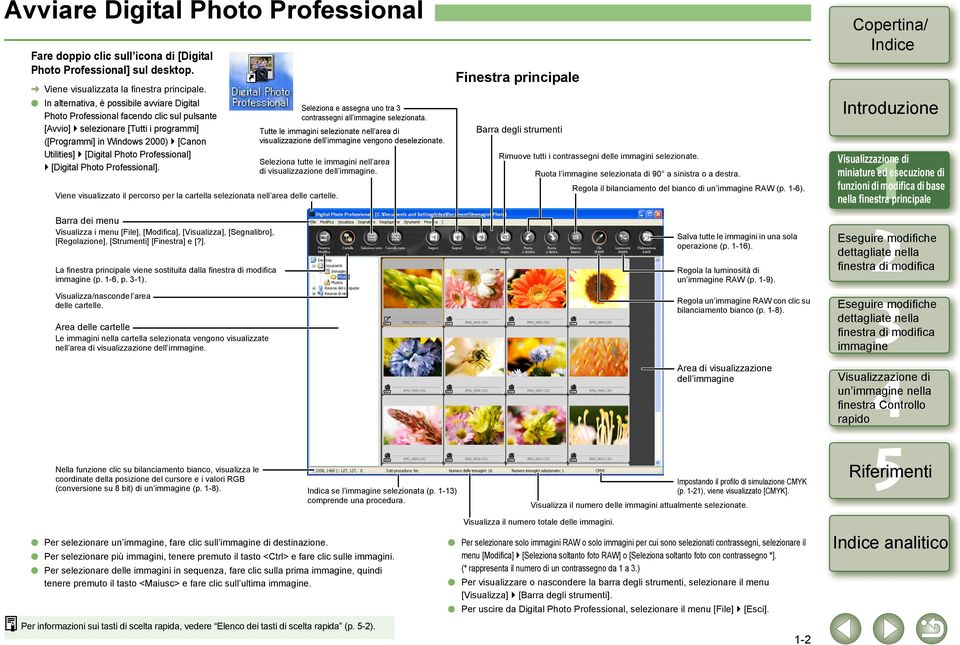 Professional] [Digital Photo Professional]. Barra dei menu Visualizza i menu [File], [Mofica], [Visualizza], [Segnalibro], [Regolazione], [Strumenti] [Finestra] e [?]. La finestra principale viene sostituita dalla (p.
