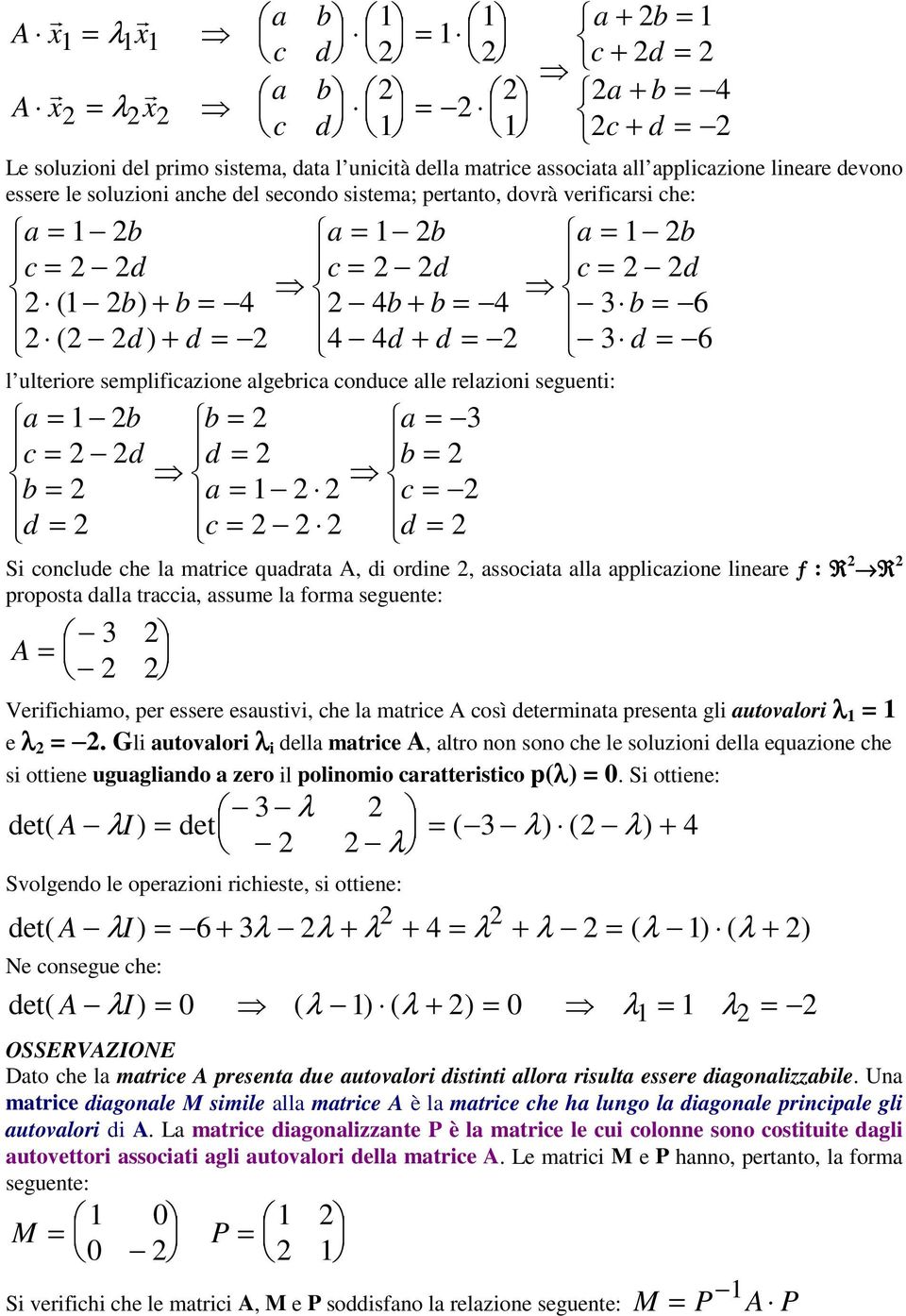 elazioni seguenti: = 1 b = d b = d = b = = 3 d = b = a = 1 c = c = d = Si conclude che la matice quadata A, di odine, associata alla applicazione lineae ƒ : R R poposta dalla taccia, assume la foma