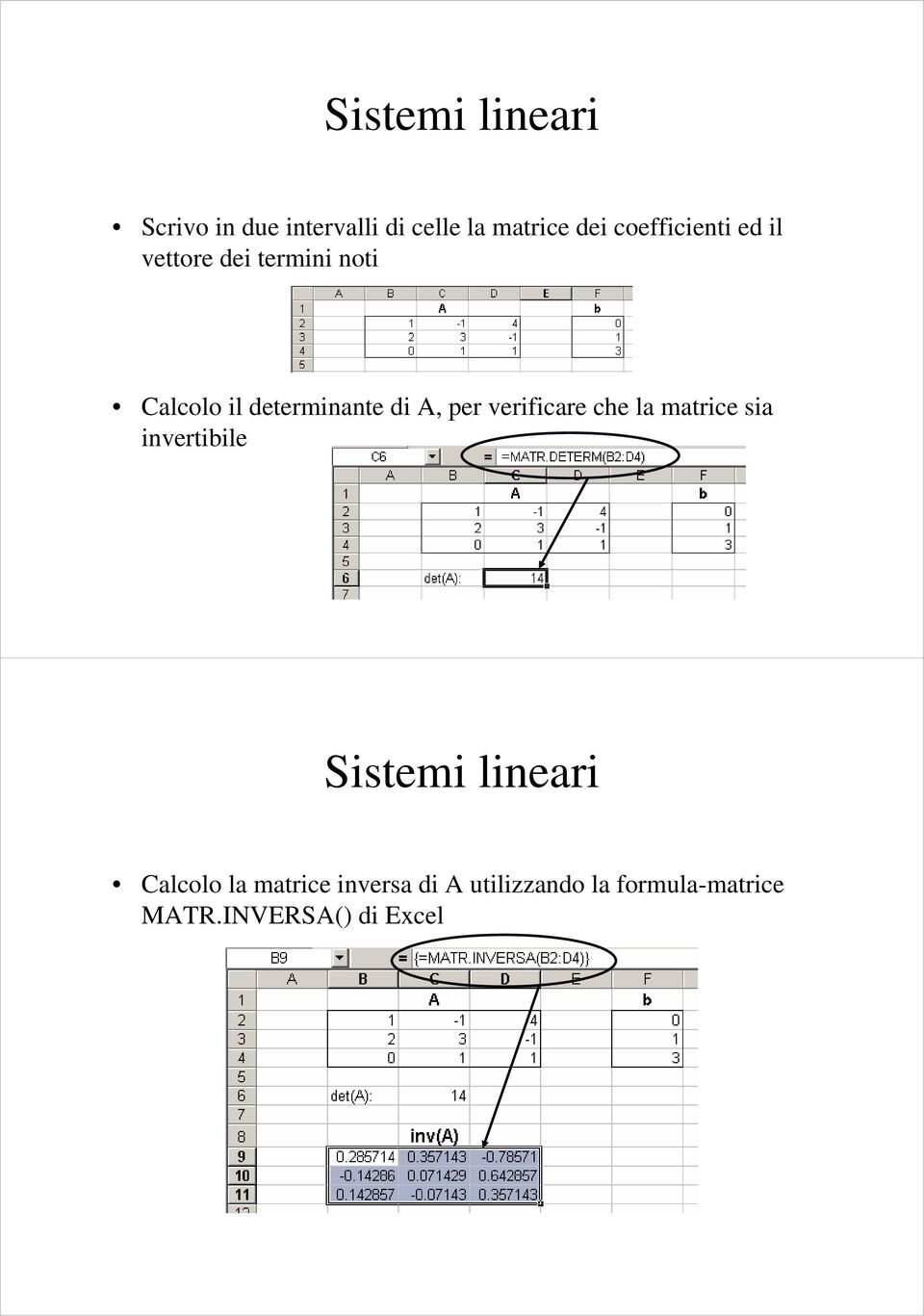 A, per verificare che la matrice sia invertibile Sistemi lineari