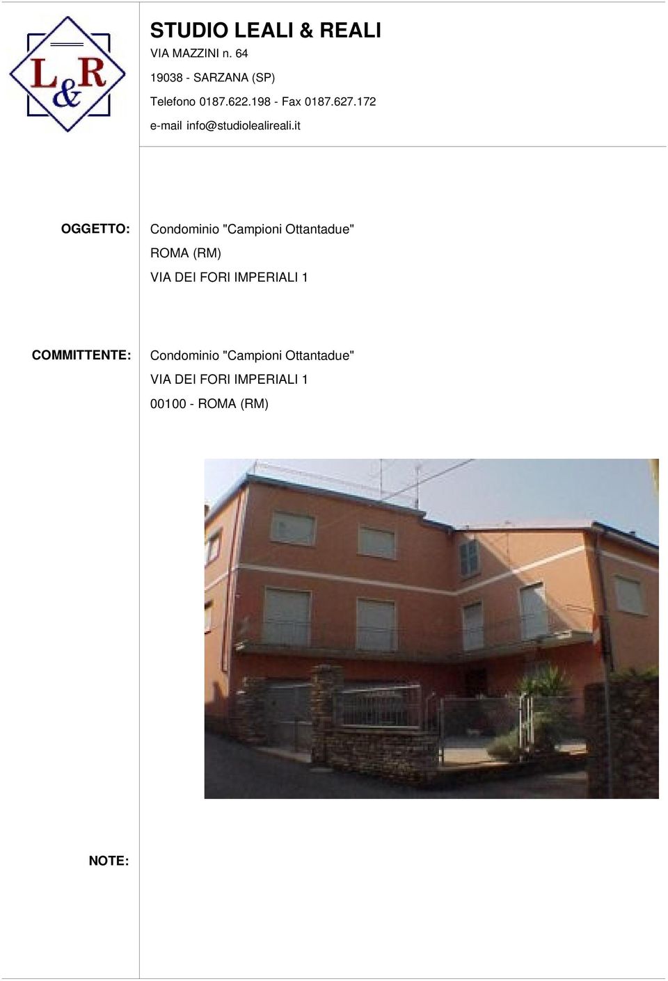 it OGGETTO: Condominio "Campioni Ottantadue" ROMA (RM) VIA DEI FORI