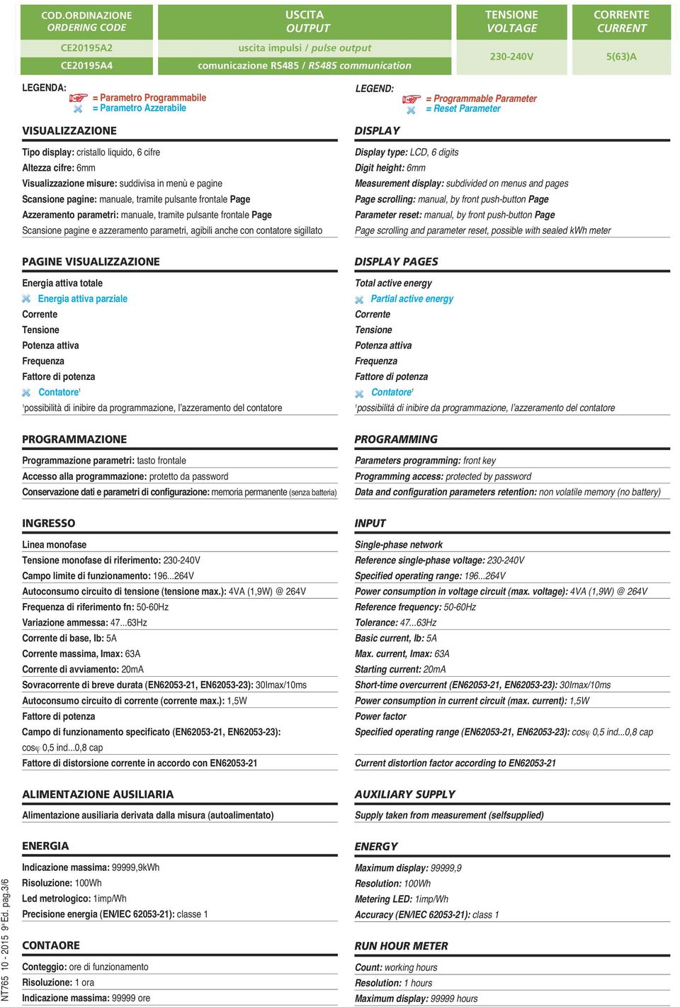 menù e pagine Scansione pagine: manuale, tramite pulsante frontale Page Azzeramento parametri: manuale, tramite pulsante frontale Page Scansione pagine e azzeramento parametri, agibili anche con