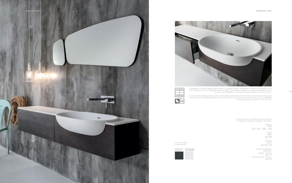 Composition with integrated side basin, furniture with one side drawer. Push handle and internal standard drawers. Picture: builtin basin mod.