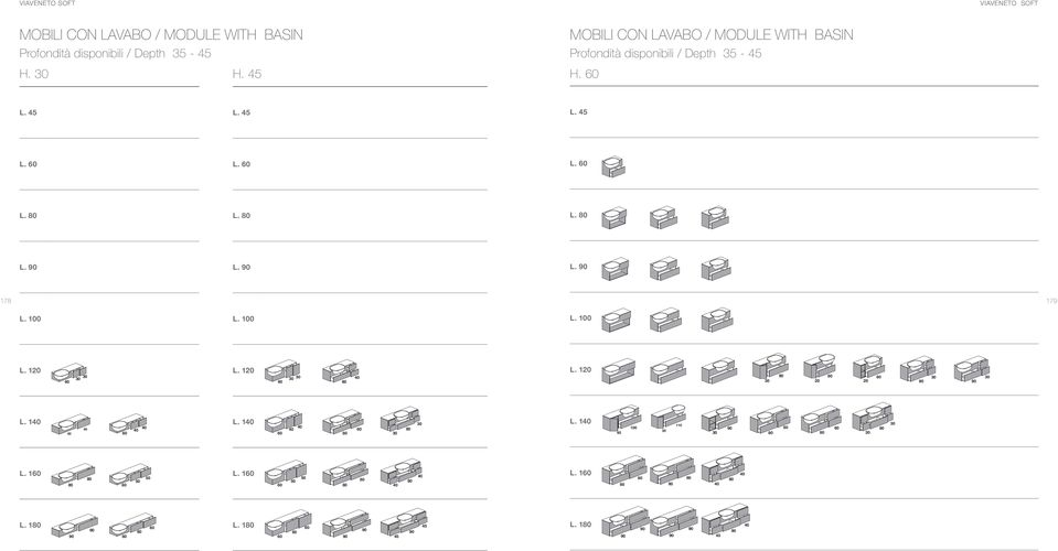 MOBILI CON LAVABO / MODULE WITH BASIN L. 45 L. 45 L. 45 L. L. L. L. L. L. L. L. L. 178 179 L.