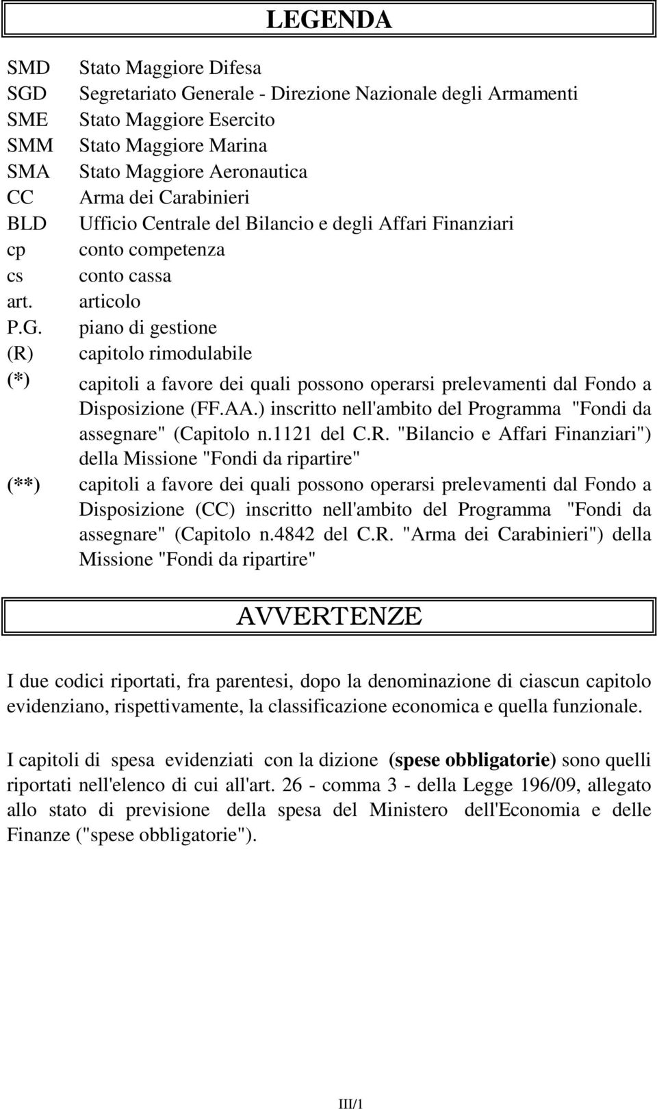 operarsi prelevamenti dal Fondo a Disposizione (FF.AA.) inscritto nell'ambito del Programma "Fondi da assegnare" (Capitolo n.1121 del C.R.