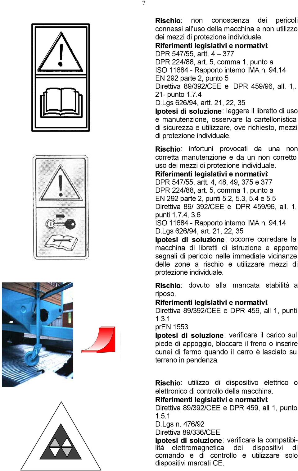 21, 22, 35 Ipotesi di soluzione: leggere il libretto di uso e manutenzione, osservare la cartellonistica di sicurezza e utilizzare, ove richiesto, mezzi di protezione individuale.