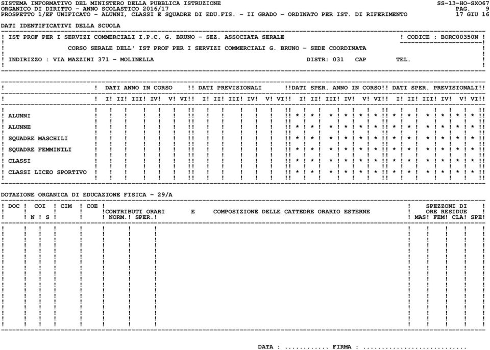 ANNO IN CORSO!! DATI SPER. PREVISIONALI!! I! II! III! IV! V! VI!! I! II! III! IV! V! VI!! I! II! III! IV! V! VI!! I! II! III! IV! V! VI!!! ALUNNI!!! *! *! *! *! *! *!! *! *! *! *! *! *!!! ALUNNE!!! *! *! *! *! *! *!! *! *! *! *! *! *!!! SQUADRE MASCHILI!