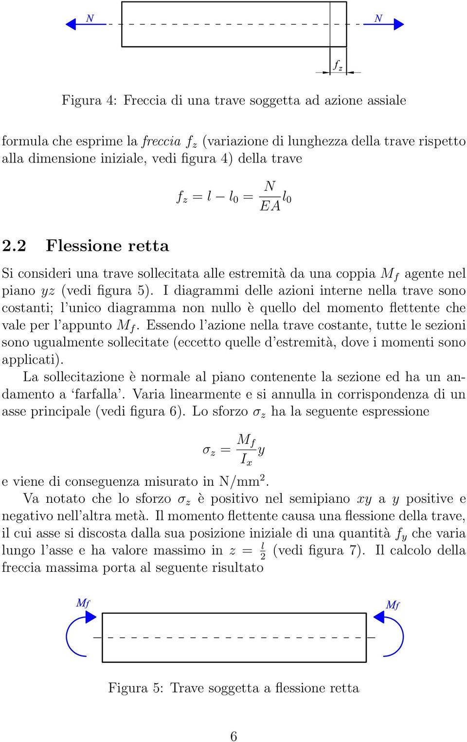 I diagrammi delle azioni interne nella trave sono costanti; l unico diagramma non nullo è quello del momento flettente che vale per l appunto M f.