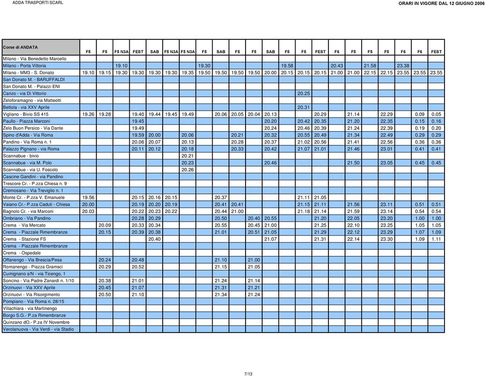 25 Bettola - via XXV Aprile 20.31 Vigliano - Bivio SS 415 19.26 19.28 19.40 19.44 19.45 19.49 20.06 20.05 20.04 20.13 20.29 21.14 22.29 0.09 0.05 Paullo - Piazza Marconi 19.45 20.20 20.42 20.35 21.