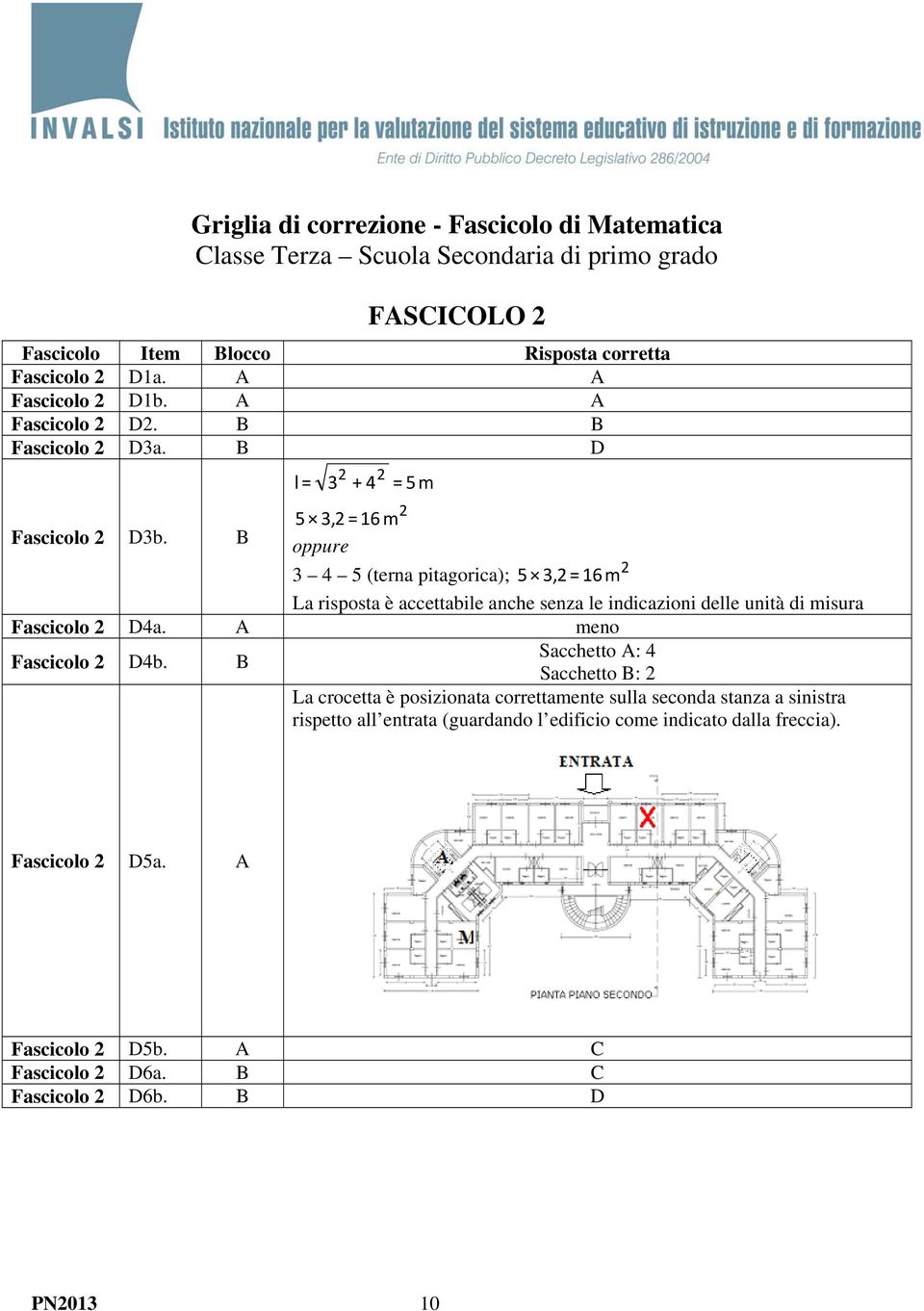 B 5 3,2 = 16 m oppure 2 3 4 5 (terna pitagorica); 5 3,2 = 16m La risposta è accettabile anche senza le indicazioni delle unità di misura Fascicolo 2 D4a. A meno Fascicolo 2 D4b.