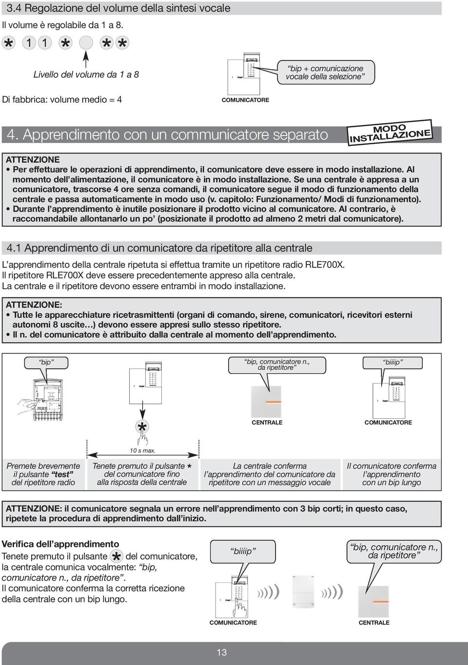 Al momento dell alimentazione, il comunicatore è in modo installazione.