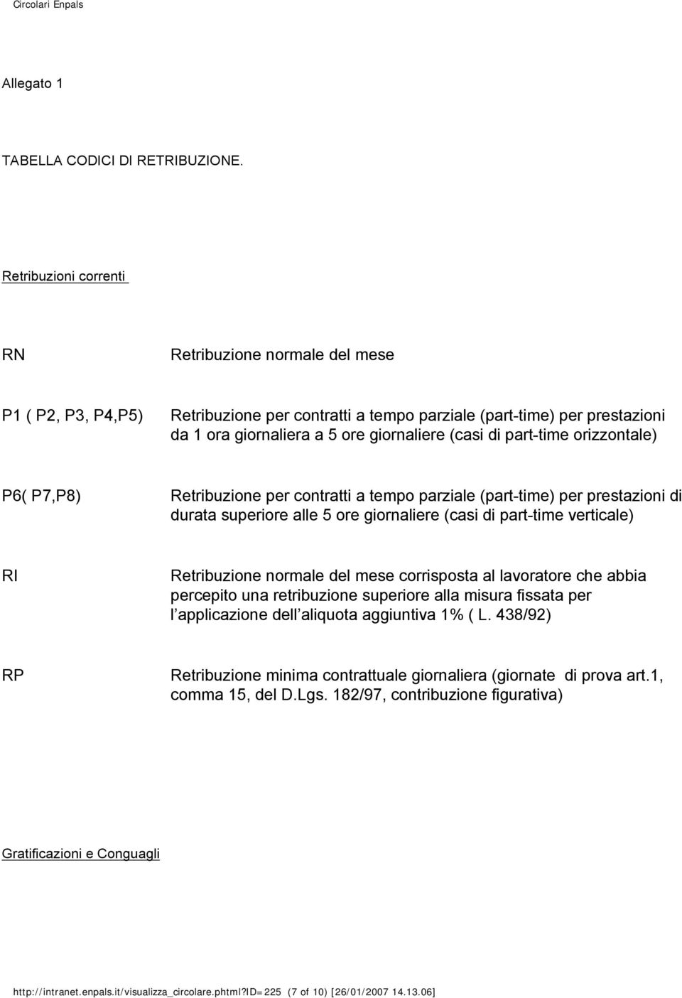 part-time orizzontale) P6( P7,P8) Retribuzione per contratti a tempo parziale (part-time) per prestazioni di durata superiore alle 5 ore giornaliere (casi di part-time verticale) RI Retribuzione