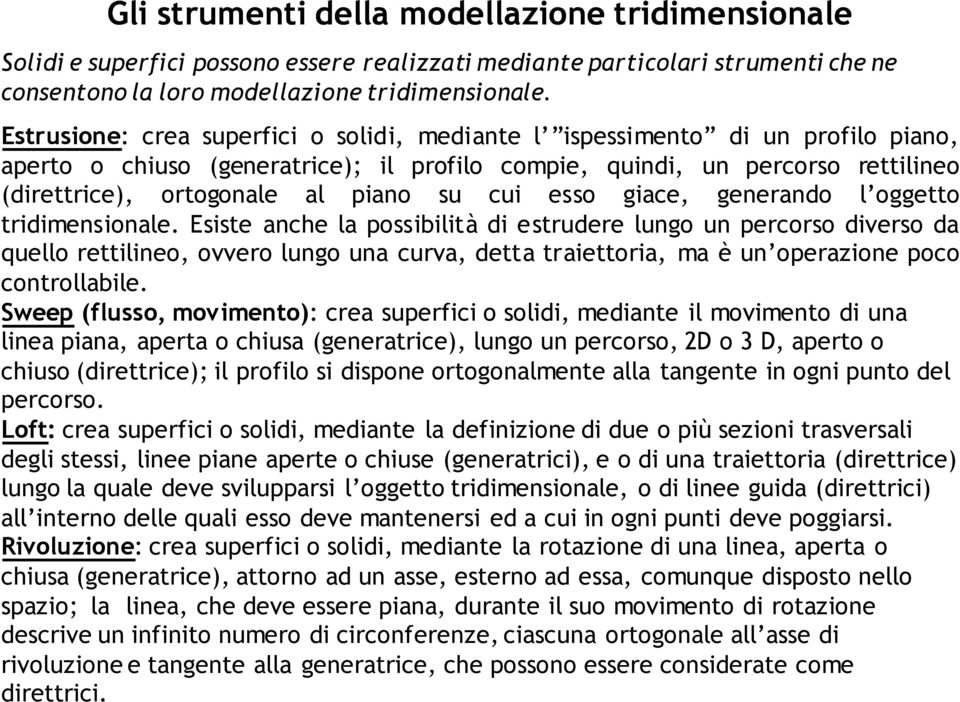 cui esso giace, generando l oggetto tridimensionale.