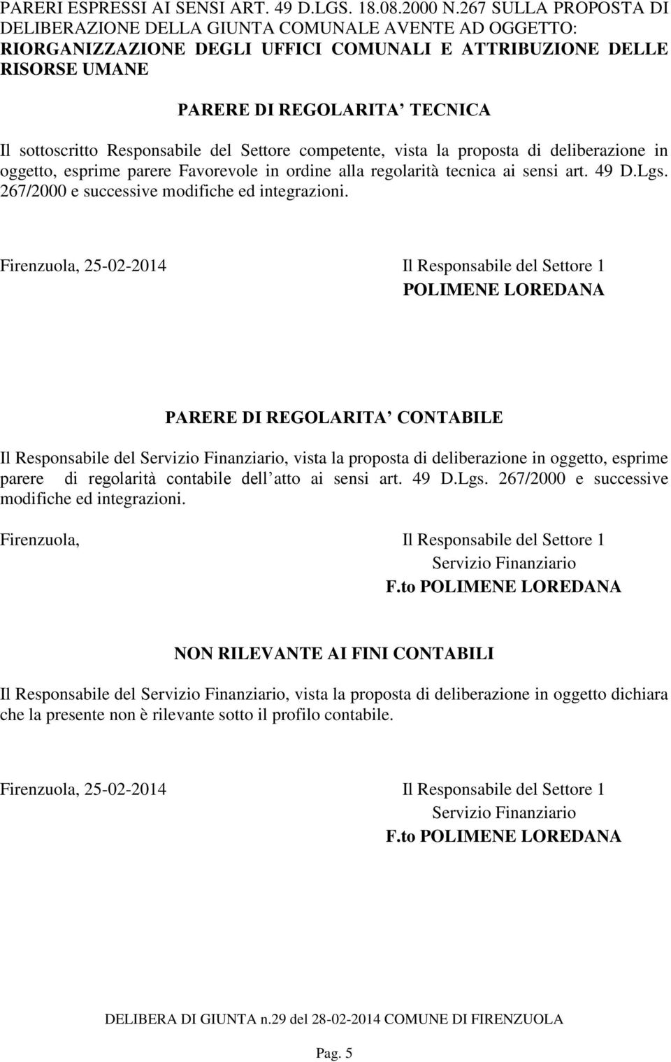 Responsabile del Settore competente, vista la proposta di deliberazione in oggetto, esprime parere Favorevole in ordine alla regolarità tecnica ai sensi art. 49 D.Lgs.