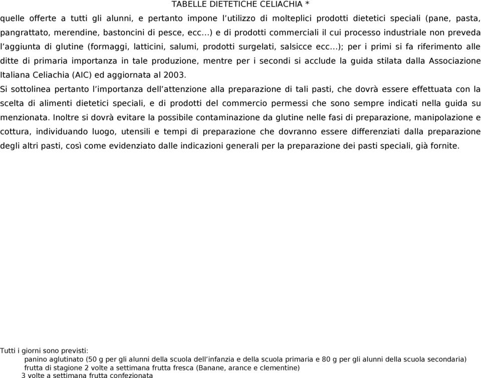 produzione, mentre per i secondi si acclude la guida stilata dalla Associazione Italiana Celiachia (AIC) ed aggiornata al 2003.