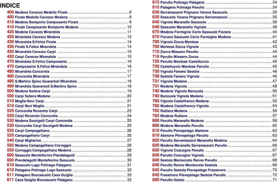 Felice Camposanto... 16 470 Camposanto S.Felice Mirandola... 16 480 Mirandola Concordia...17 480 Concordia Mirandola...17 490 S.Martino Spino Quarantoli Mirandola...18 490 Mirandola Quarantoli S.