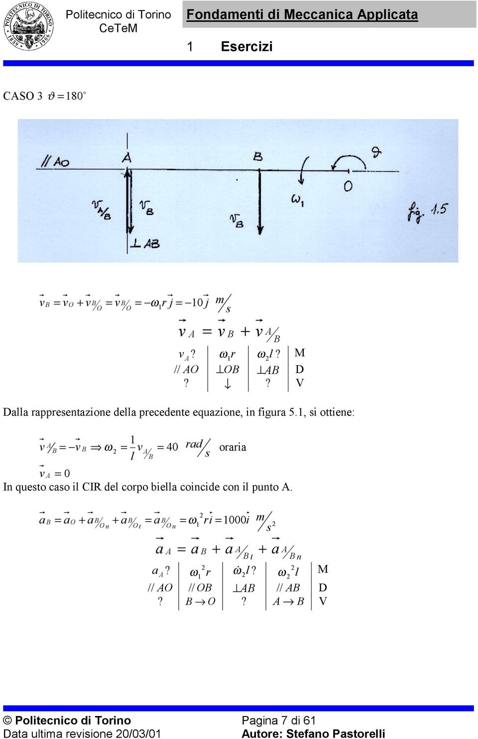 , i ttiene: rd = ω l 40 = = rri = 0 In quet c il CIR del crp biell cincide cn il punt.