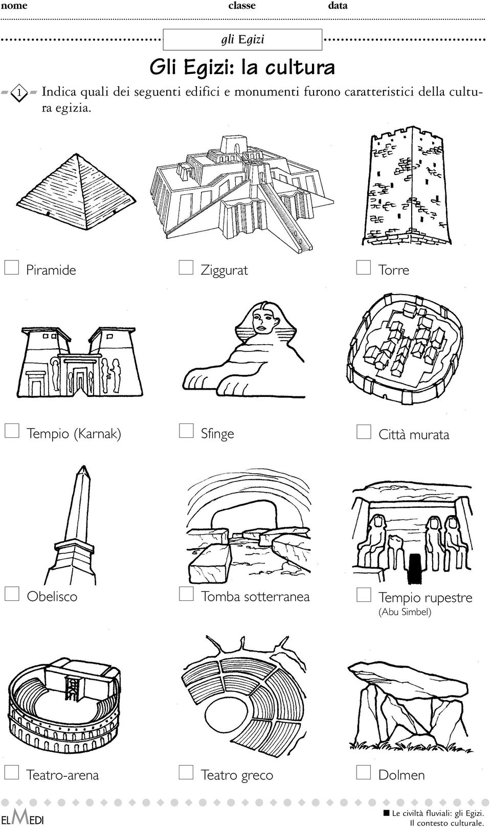 Piramide Ziggurat Torre Tempio (Karnak) Sfinge Città murata Obelisco