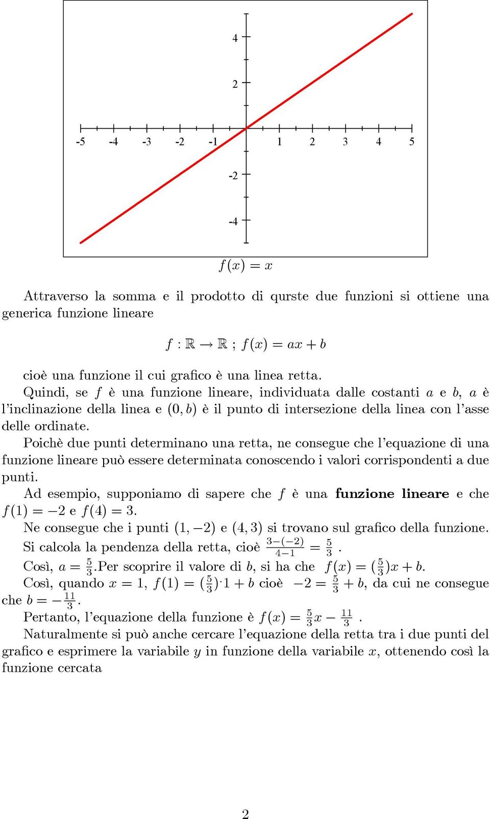 Poichè due punti determinano una retta, ne consegue che l equazione di una funzione lineare può essere determinata conoscendo i valori corrispondenti a due punti.