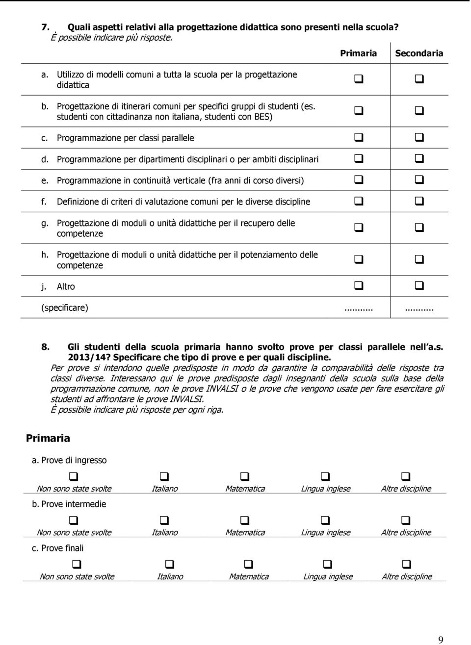 studenti con cittadinanza non italiana, studenti con BES) c. Programmazione per classi parallele d. Programmazione per dipartimenti disciplinari o per ambiti disciplinari e.