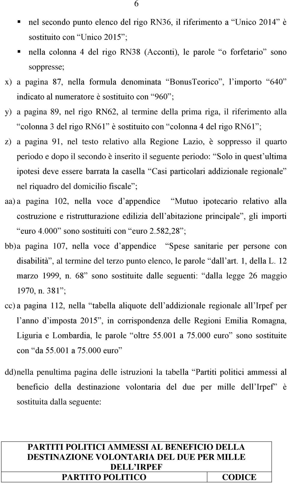 RN61 è sostituito con colonna 4 del rigo RN61 ; z) a pagina 91, nel testo relativo alla Regione Lazio, è soppresso il quarto periodo e dopo il secondo è inserito il seguente periodo: Solo in quest