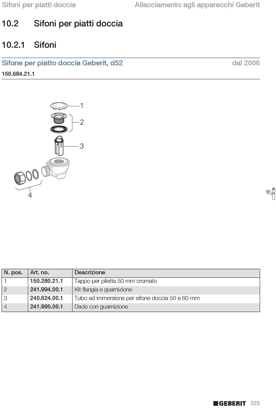 684.21.1 1 150.280.21.1 Tappo per piletta 50 mm cromato 2 241.994.00.