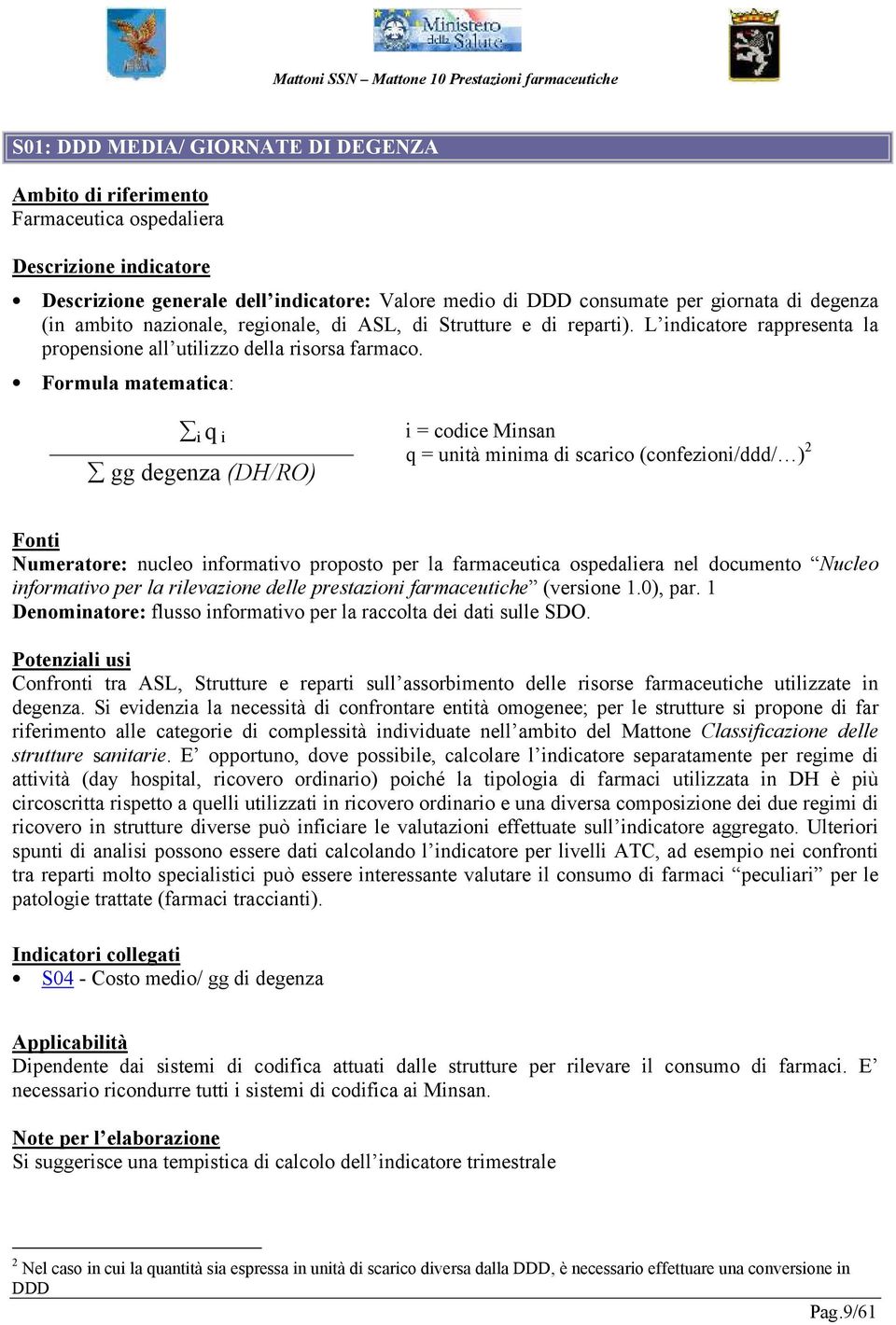 i q i gg degenza (DH/RO) i = codice Minsan q = unità minima di scarico (confezioni/ddd/ ) 2 Numeratore: nucleo informativo proposto per la farmaceutica ospedaliera nel documento Nucleo informativo