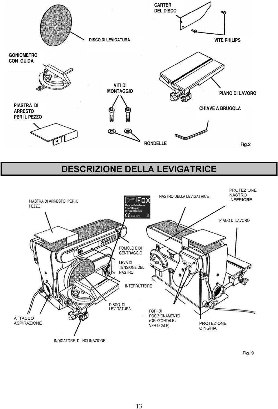 LEVIGATRICE PROTEZIONE NASTRO INFERIORE PIANO DI LAVORO POMOLO E DI CENTRAGGIO LEVA DI TENSIONE DEL NASTRO INTERRUTTORE