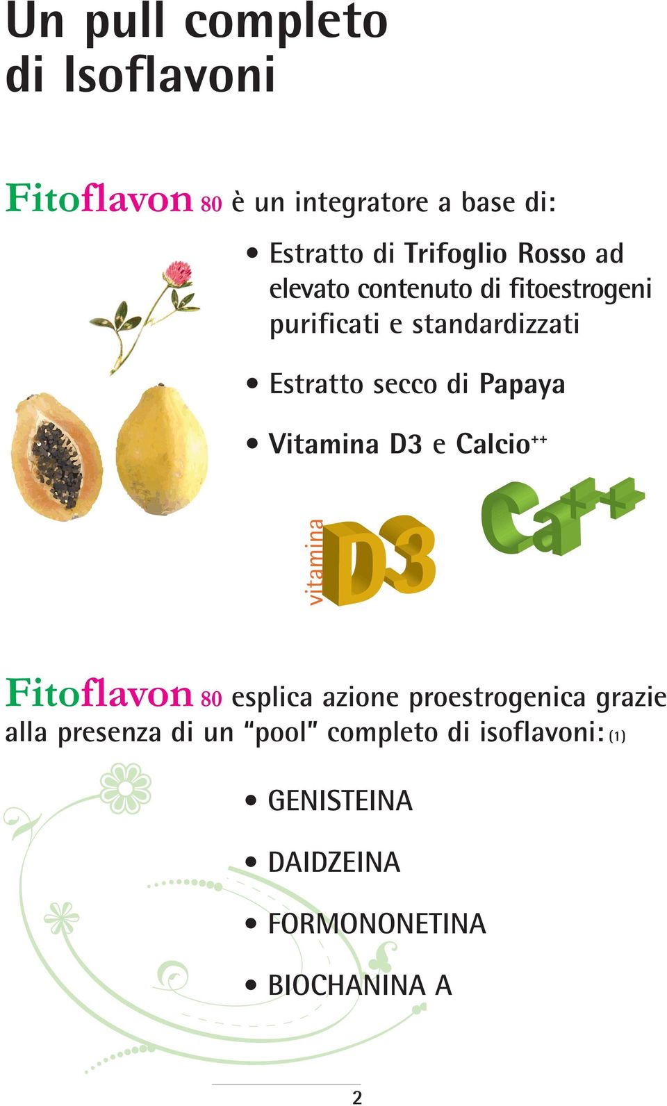 secco di Papaya Vitamina D3 e Calcio ++ Fitoflavon 80 esplica azione proestrogenica grazie