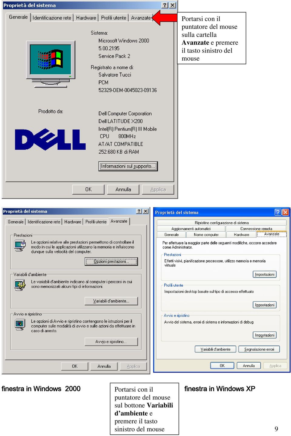 Windows 2000 sul bottone Variabili d