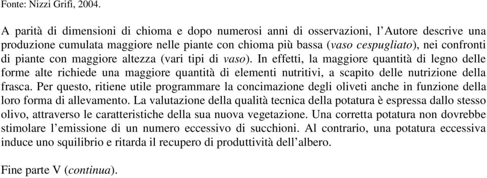 con maggiore altezza (vari tipi di vaso). In effetti, la maggiore quantità di legno delle forme alte richiede una maggiore quantità di elementi nutritivi, a scapito delle nutrizione della frasca.