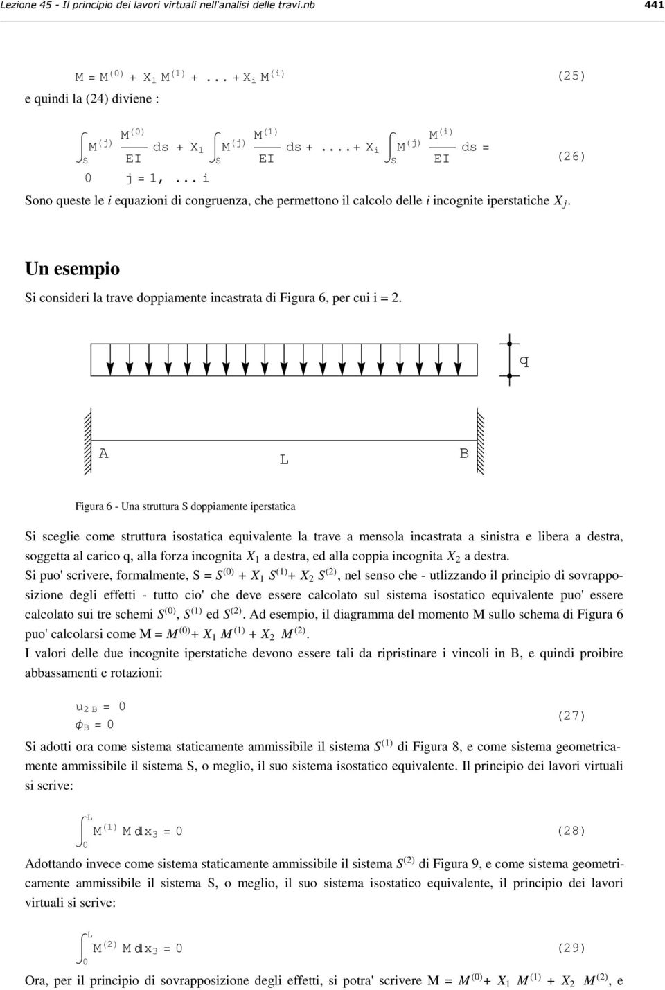 q A B igura 6 - Una truttura S doppiamente ipertatica Si ceglie come truttura iotatica equivalente la trave a menola incatrata a initra e libera a detra, oggetta al caco q, alla forza incognita X 1 a