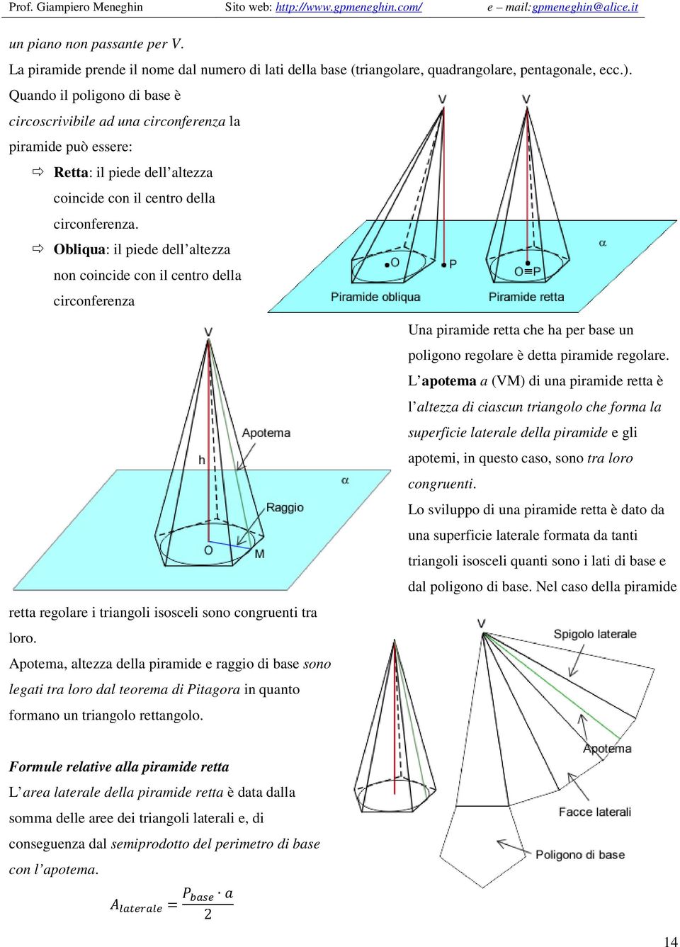 Obliqua: il piede dell altezza non coincide con il centro della circonferenza retta regolare i triangoli isosceli sono congruenti tra loro.