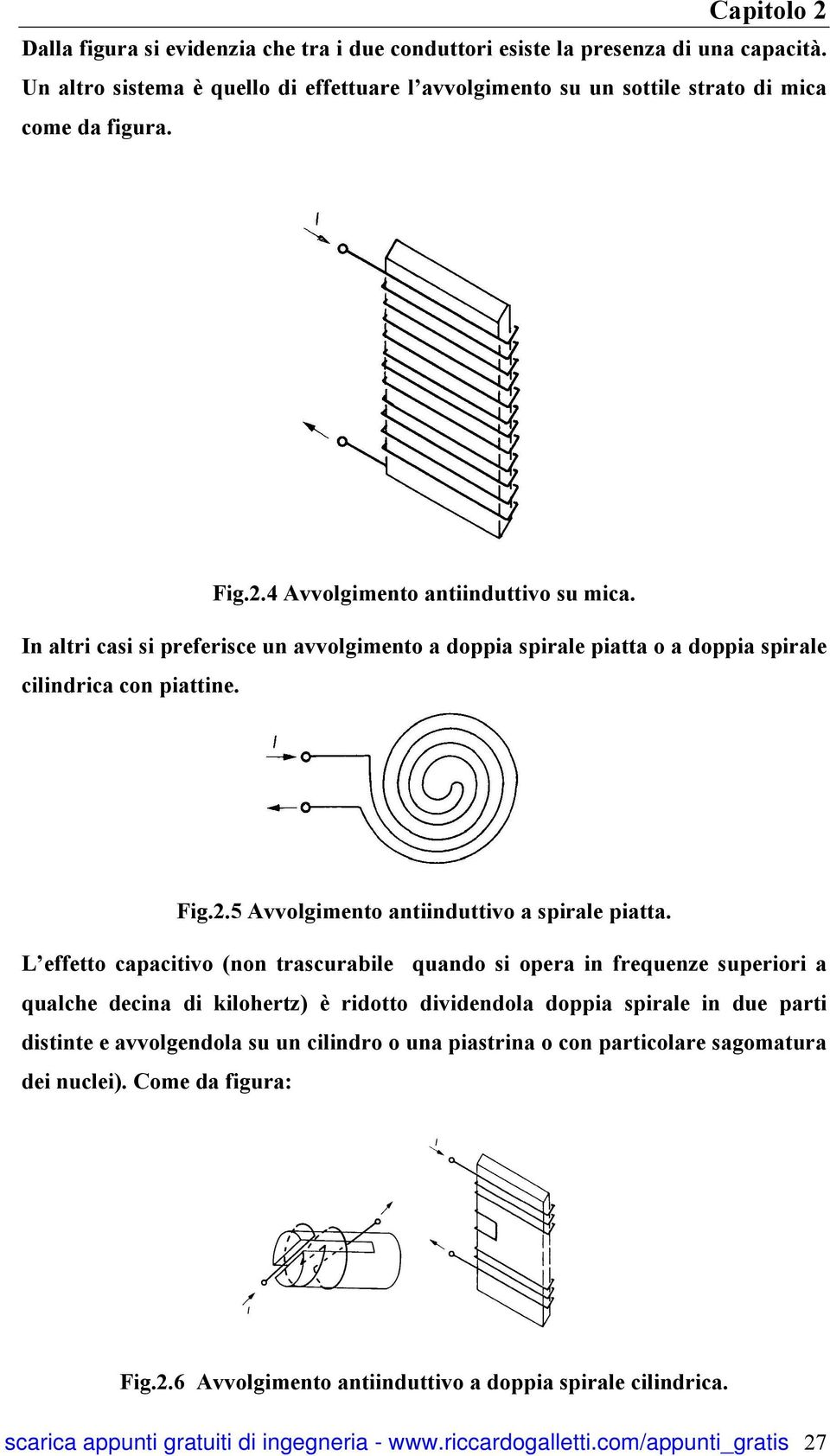 In altri casi si preferisce un avvolgimento a doppia spirale piatta o a doppia spirale cilindrica con piattine. Fig.2.5 Avvolgimento antiinduttivo a spirale piatta.