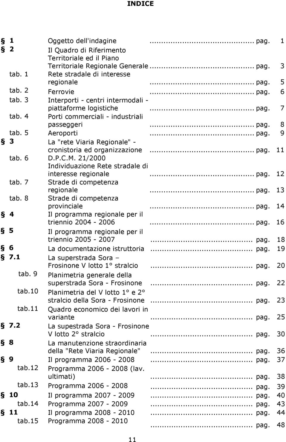 .. pag. 11 tab. 6 D.P.C.M. 21/2000 Individuazione Rete stradale di interesse regionale... pag. 12 tab. 7 Strade di competenza regionale... pag. 13 tab. 8 Strade di competenza provinciale... pag. 14 4 Il programma regionale per il triennio 2004-2006.