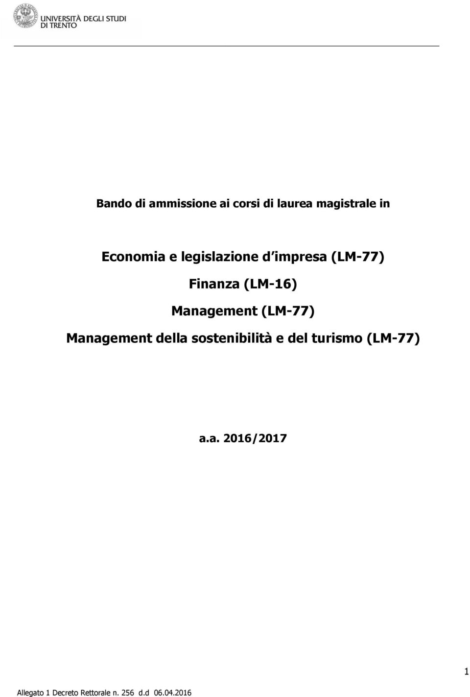 Finanza (LM-16) Management (LM-77) Management