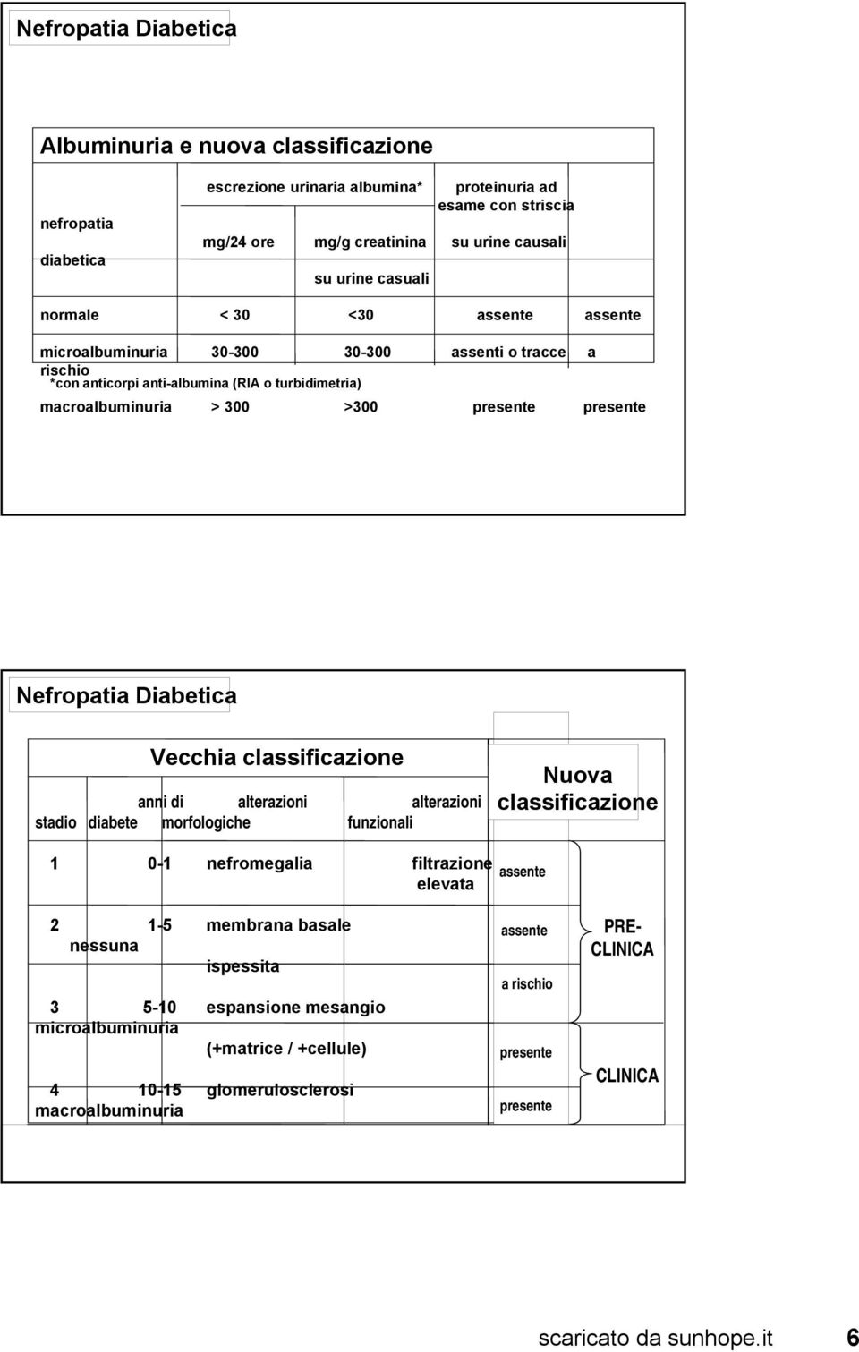 classificazione anni di alterazioni alterazioni stadio diabete morfologiche funzionali Nuova classificazione 1 0-1 nefromegalia elevata assente 2 1-5 membrana basale nessuna ispessita